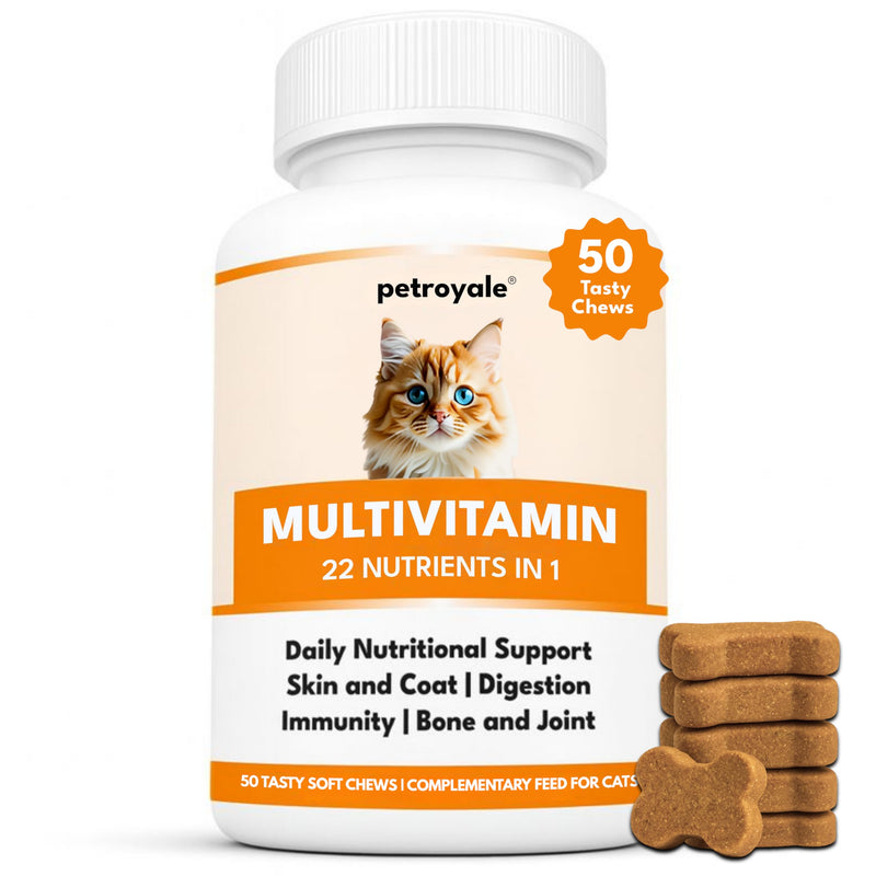 Petroyale 22 in 1 Multivitamin Chews for Cats- Cat Multivitamins Chewable with Taurine, Probiotics, Joint Support, Skin & Coat, Immune Health - Cat Daily Multivitamin for All Breeds - 50 Soft Chews 50 Chews