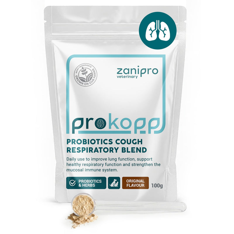 Respiratory & Gut Probiotic Powder for Dogs & Cats, 5 Billion CFU - 100g, Kennel Cough Medicine for Dogs, Lung, Immune & Breath Treatment, Dog Breath Freshener with Marshmallow Root & Thyme