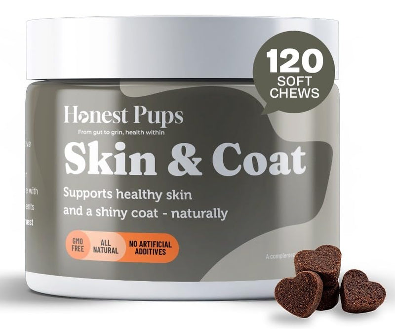 Dog Skin & Coat Supplement – 120 Soft Chews | Salmon Oil, Omega-3, Vitamin C & E for Dogs – Reduces Dryness, Itching & Shedding, Promotes Shiny Coat & Healthy Skin – All Breeds