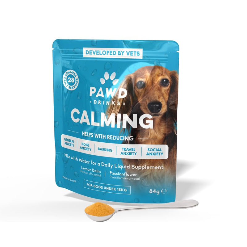 PAWD Calming Dog Powder Supplement – Fast-Acting Dog Anxiety Relief for Stress, Fireworks & Travel – Natural Calming Treats & Tablets Alternative, Vet Approved. Mix with Water. Dogs Under 15kg Calming Pouch - Dogs Under 15kg