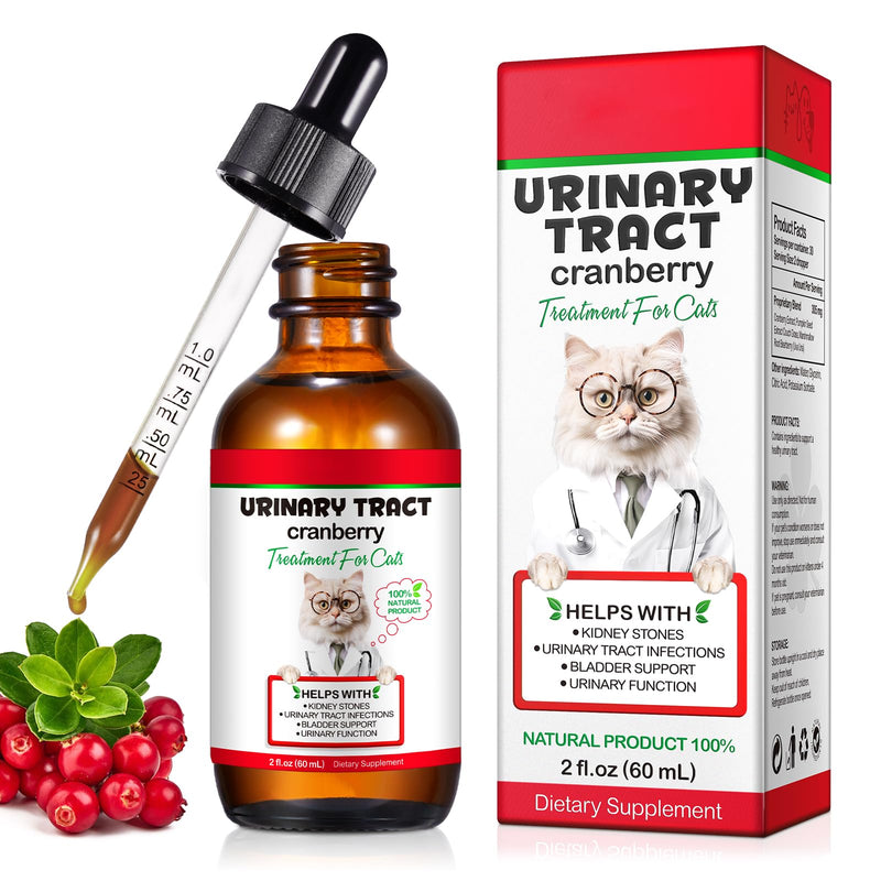 Urinary Tract Infection Treatment for Cats, Cat Urinary Tract Infection Treatment, Natural Urinary Tract Support Drops with Cranberry, Support Healthy Kidney & Bladder, 60ml