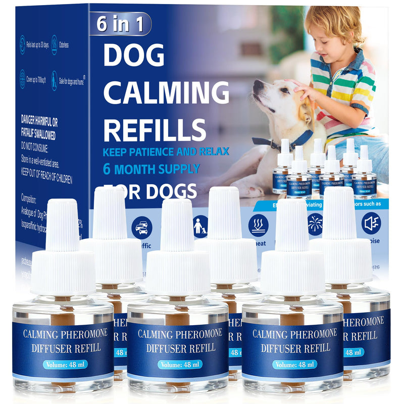 6 Pack Dog Calming Pheromone Diffuser Refills, Relief Anxiety, Storm Stress & Indoor Behavior Support, 180 Day Long Lasting Refill, Natural Odorless Safe Formula
