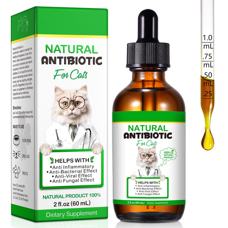 Cat Antibiotics for Infections, Natural Antibiotics for Cats, Supports Immune & Cat Allergy Itch Relief, Health Supplies Cats UTI Multivitamin, Chicken Flavor | 2 Fl Oz