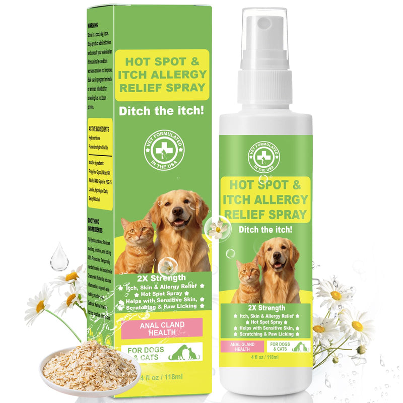 Allergy Itch Relief Hot Spot Spray for Dogs & Cats –Natural Allergy Itch Support Spray with Chamomile & Oatmeal, Skin Comfort & Moisturizing, Anti-Scratch Spray for All Ages & Breeds 4 fluid ounce