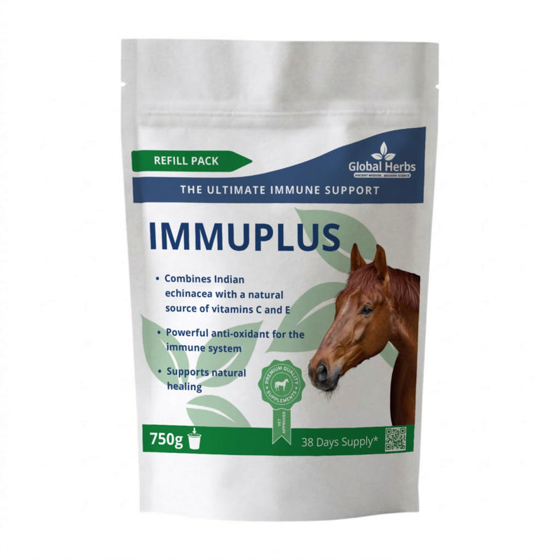 Global Herbs ImmuPlus for Horses 750g Refill Pouch Immune System & Recovery Support Herbal Supplement