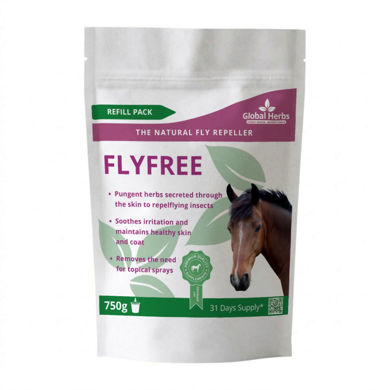 Global Herbs FlyFree for Horses Summer Skin & Fly Season Support Herbal Supplement 750g Refill Pouch White