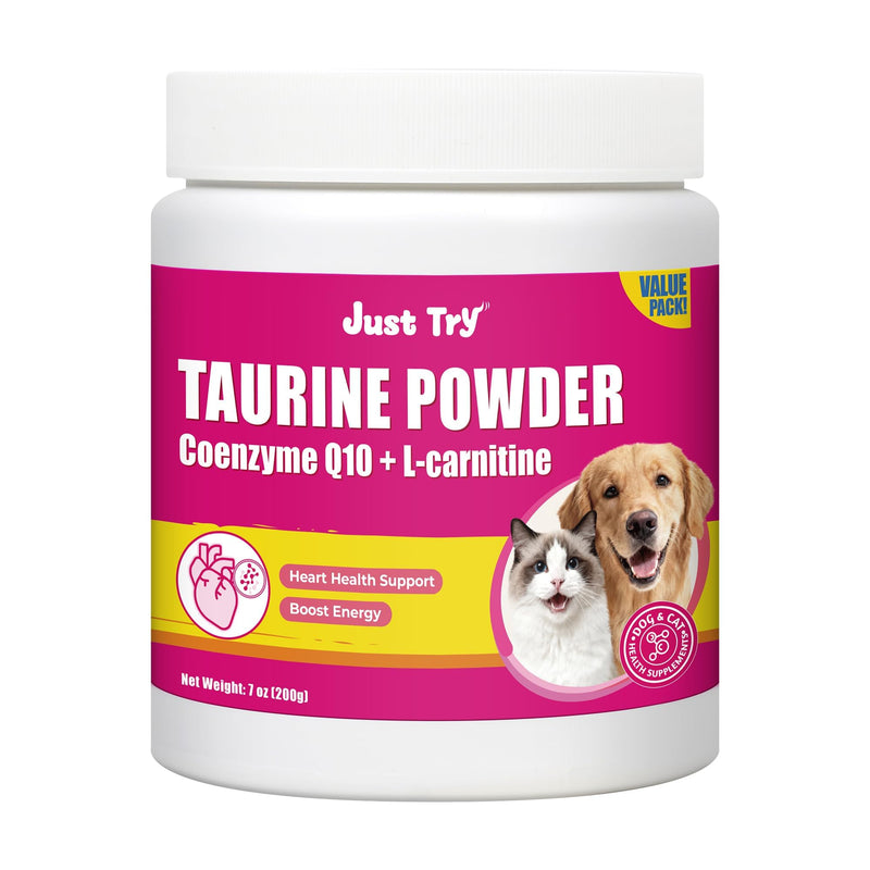 Just Try 7OZ Taurine Powder - Cat & Dog Heart Supplement with Taurine & CoQ10 - Support Heart, Vision and Immune System health
