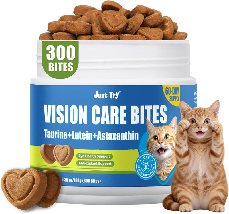 Just Try 300 Bites Vision Care Bites with Taurine For Cats Healthy Cat Treats - Support Eye Health & Vision Function - Cat Supplements 6.35 oz