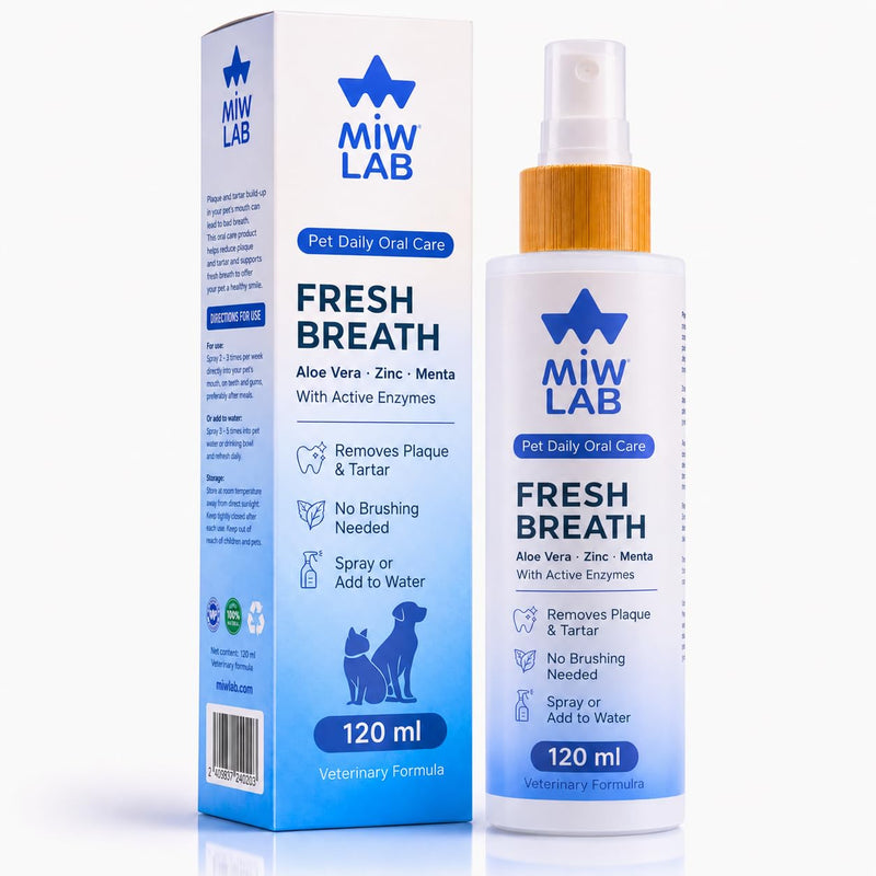 Oral Spray for Dogs and Cats Against Bad Breath with Digestive Enzymes Mild Mint Aloe Vera Zinc Water Additive Eliminates Bad Odor without the need for a Dog or Cat Toothbrush