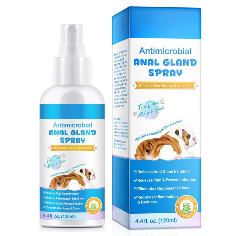 Dog Anal Gland Spray for Dogs & Cats 120ml – Fast Relief for Anal Gland Irritation & Itching, Stops Scooting, Eliminates Odor, Anti-Itch & Soothing Pet Care Spray with Aloe Vera & Chamomile