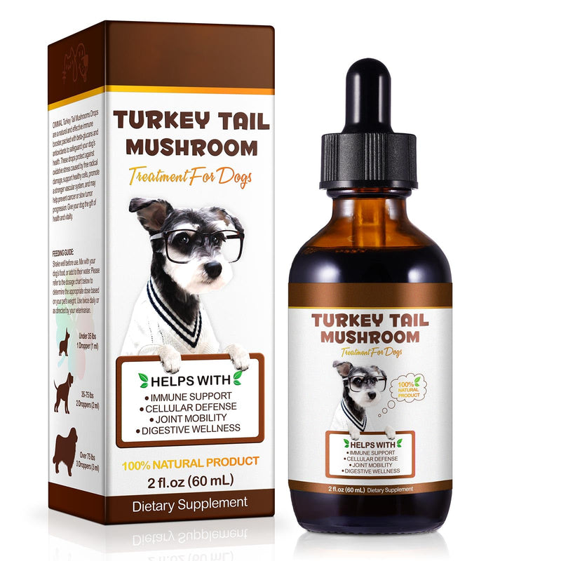 Turkey Tail Mushroom for Dogs 5X Mushroom Liquid Extract with Turmeric & Probiotics, Immune, Digestive & Joint Support, Bacon Flavored, 60ml, 100% Natural, Alcohol-Free
