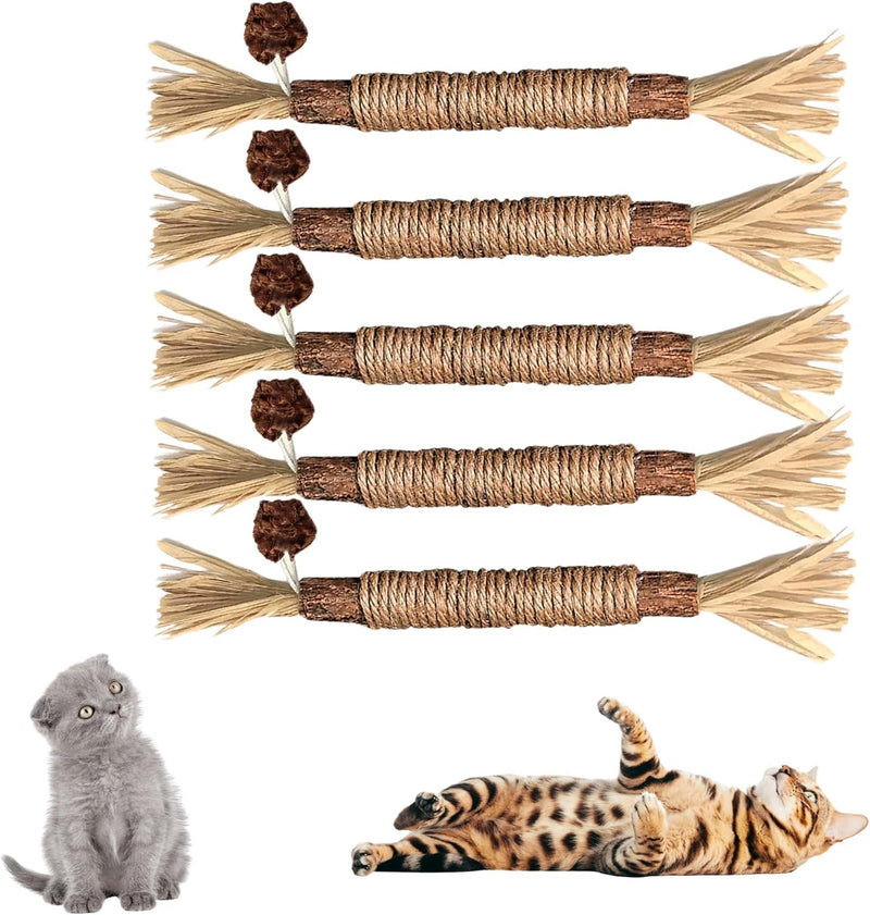 TheGuard 4 Natural Catnip Toys Set; 3 Matatabi Silvervine Chew Sticks & Cute Scented Mint Fish Cat Chew Toy with Catnip & Sound for Cuddle (Natural Teethers) Natural Teethers