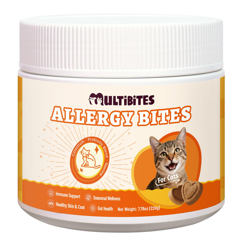 220g Cat Allergy Relief Bites - with Colostrum,Lysine,Taurine for Cats & Probiotic - Immune Support, Skin and Coat for Cats & Cat Digestive Support - Skin and Coat Supplement