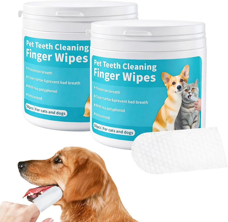 Natural Pet Dental Finger Wipes, 2026 Pet Teeth Cleaning Finger Wipes for Dogs Cats, Easy Daily Dental Cleaning for Pets, Soft Disposable (2 Box)