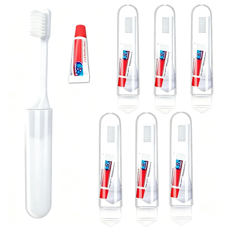 Mini Travel Toothbrush Set 6 Pack Foldable Mini Toothbrush with Toothpaste Portable Oral Care Kit for Business Trips Camping Hotel Flights
