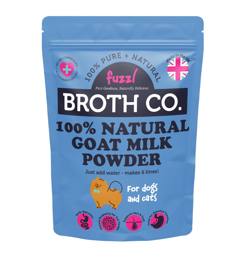 Fuzzl Broth Co. 100% Natural Goat Milk Powder for Dogs and Cats (250g) | Human-Grade Puppy & Kitten Milk Replacer | Probiotic Digestive Support & Skin Coat Health | Large Value Pack