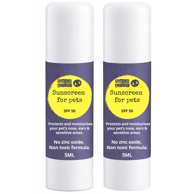 Pet Sunscreen Stick SPF 50, Zinc Oxide Free, Non-Toxic, for Dogs and Cats, 2 x 5ml, Nose, Ears and Sensitive Skin