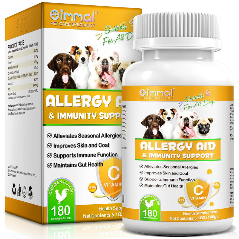 Allergy Aid For Dogs,180 Pcs Allergy Tablets for Dogs,Improves Skin and Coat-Alleviates Seasonal Allergies-Supports Immune Function-Maintains Gut Health