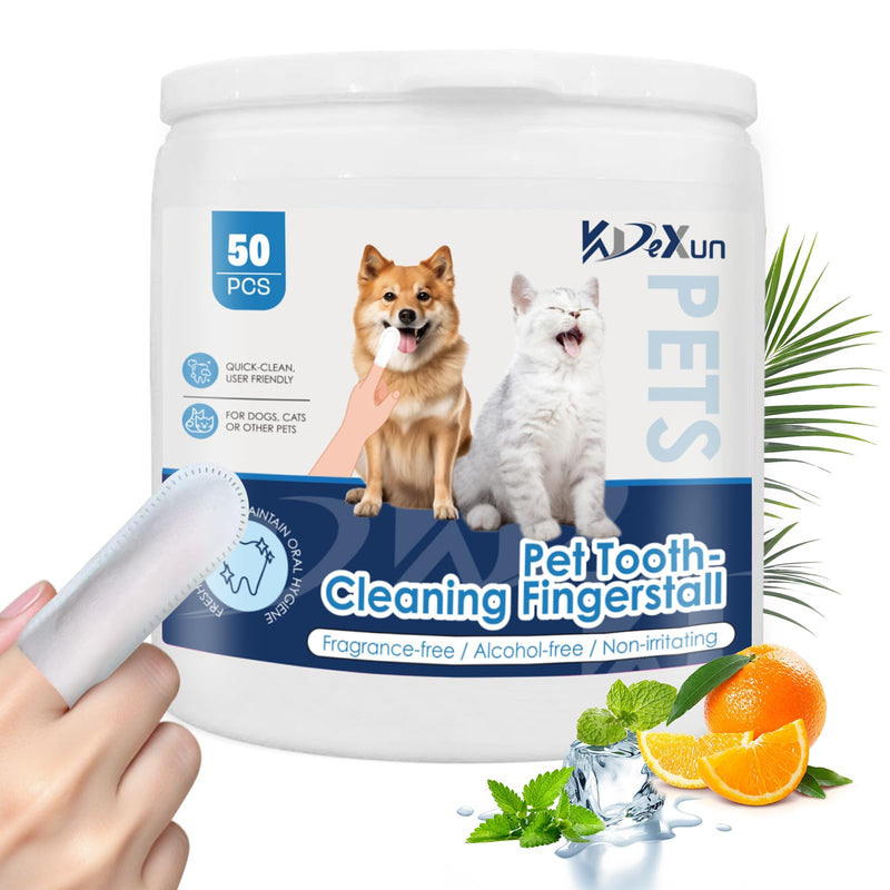 Pet Dental Finger Wipes for Dogs & Cats, Teeth & Gums Cleaning, Fights Bad Breath & Tartar, No Brushing Needed, 50 Count Canister