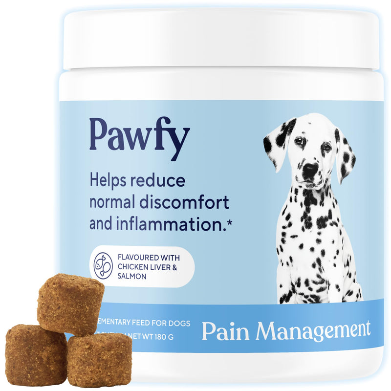 Pawfy Pain Management for Mobility & Joint Comfort Chews for Dogs | Salmon Oil, Omega 3, Cat's Claw | Hip & Joint Support for Senior & Large Breed Dogs | All Ages & Sizes | 60 Soft Chews