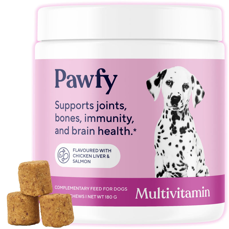 Pawfy Dog Multivitamin Chews | 23 Active Ingredients | Vitamins A B C D E & Omega 3 | Supports Joints, Bones, Immunity & Brain Health | Skin & Coat Support | All Life Stages | 60 Chews