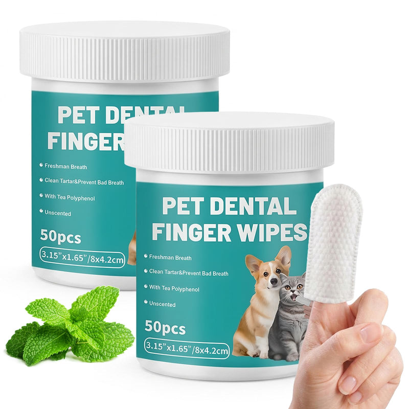 FunnAura 100 Pcs Natual Pet Dental Cleaning Finger Wipes, Plant-Based Disposable Cat Dog Teeth Cleaning Finger Pads for Freshens Breath, Soothes Gums & Tartar Remover