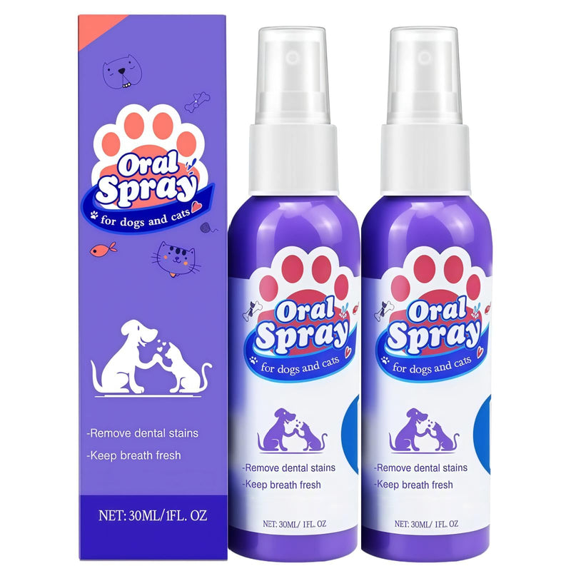2*30ml Dog Oral Care Spray Pet Teeth Cleaning Spray,Teeth Cleaning Spray for Pets,Pet Bad Breath Removal,Pet Teeth Cleaner,Pet Breath Freshener Spray Care Cleaner,Fresh Breath & Teeth Cleaning Spray 2