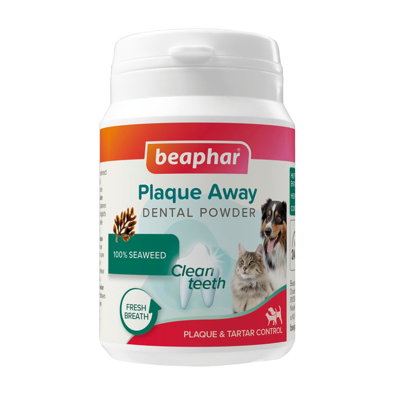 Beaphar – Plaque Away Dental Powder For Cats & Dogs – Anti-Plaque & Anti-Tartar - Prevents Bad Breath –100% Natural Teeth Cleaner - Easy-To-Use Sprinkle Over Food - Daily Dental Support - 80g Tub