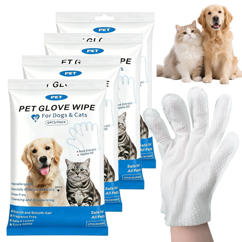 24 Pieces Cleaning Gloves for Dogs and Cats Pet Glove Wipes Hypoallergenic Cleaning Gloves for Pet Cleaning Deodorant, Hypoallergenic, Skin-Friendly