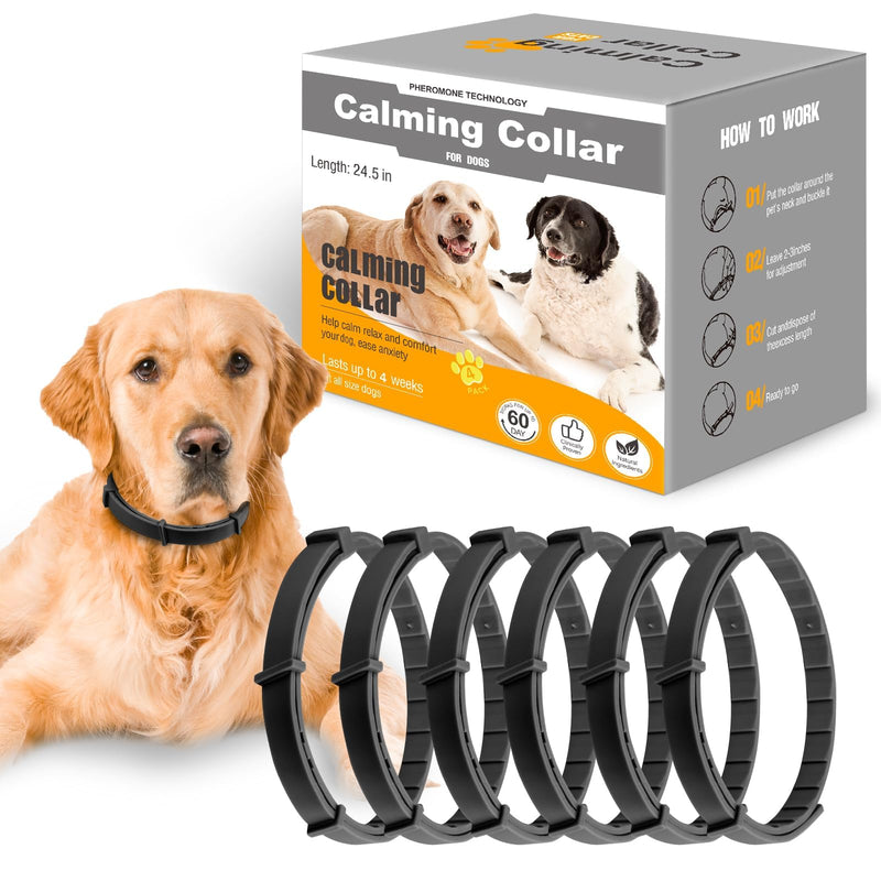 Dog Calming Collar Helps Reduce Unwanted Behavior, 6 Packs Calming Collar for Dogs, Stress Relief Lasts 120 Days 25 Inches Size Flexible Adjustable Collar for Puppy & Adult Dogs, Black