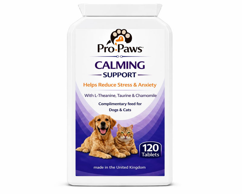 Calming Tablets for Dogs & Cats – Anxiety & Stress Relief – 120 Tablets – Helps with Fireworks & Separation Anxiety – With L-Theanine, Taurine & Chamomile