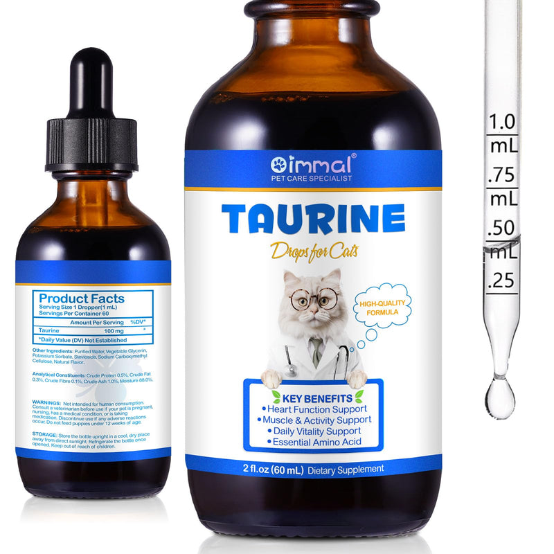 Taurine for Cats Drops - Liquid Aminos Supplement, Natural Cat Taurine Supplement, Support for Heart, Vision Health, Muscle & Activity Suitable for All Breeds & Ages 60ml
