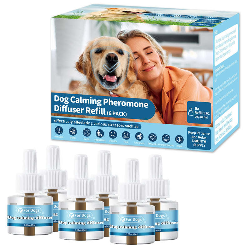 Dog Calming Plug In Refill, 6 Packs Therapet Diffuser Refill for Dog Anxiety Relief, Calming Dog Pheromones Diffuser Refills to Help Reduce Anxiety And Stress,Adapt for Dogs（180 Days） Initial Fragrance