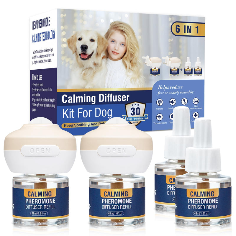 Piuess Dog Calming Plug In Pheromone Diffuser 6 IN 1 Kit to Calm Dogs Effectively Relieves Anxiety Barking Chewing and Separation Anxiety of 120 Days Continuous Calming Pee Accidents Aggression 6 IN1