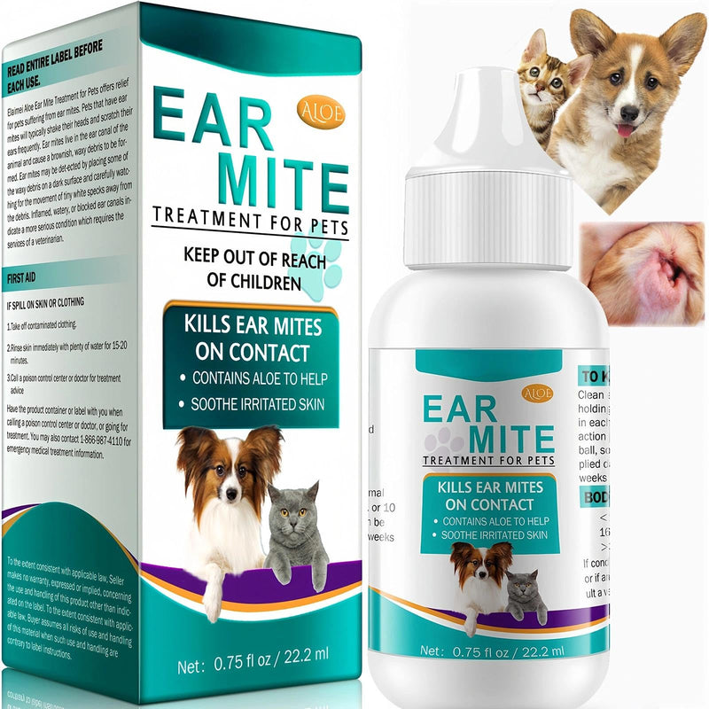 Ear Mite Treatment for Dogs & Cat, Dog Ear Cleaner, Provides Relief for Pets’ Itchy Ear and Yeast Infection, Reduces Ear Mites And Debris, 22ml