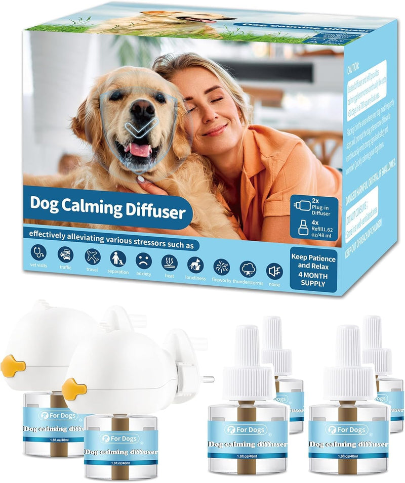 Dog Calming Plug In for Anxiety Relief , 6-in-1 Dog Calming Diffuser Pheromone Relaxants Therapet Diffuser, 120 Day Long Lasting Equipped with 2 Plug in + 4 Refills, Adapt for Dogs (Original Scent)