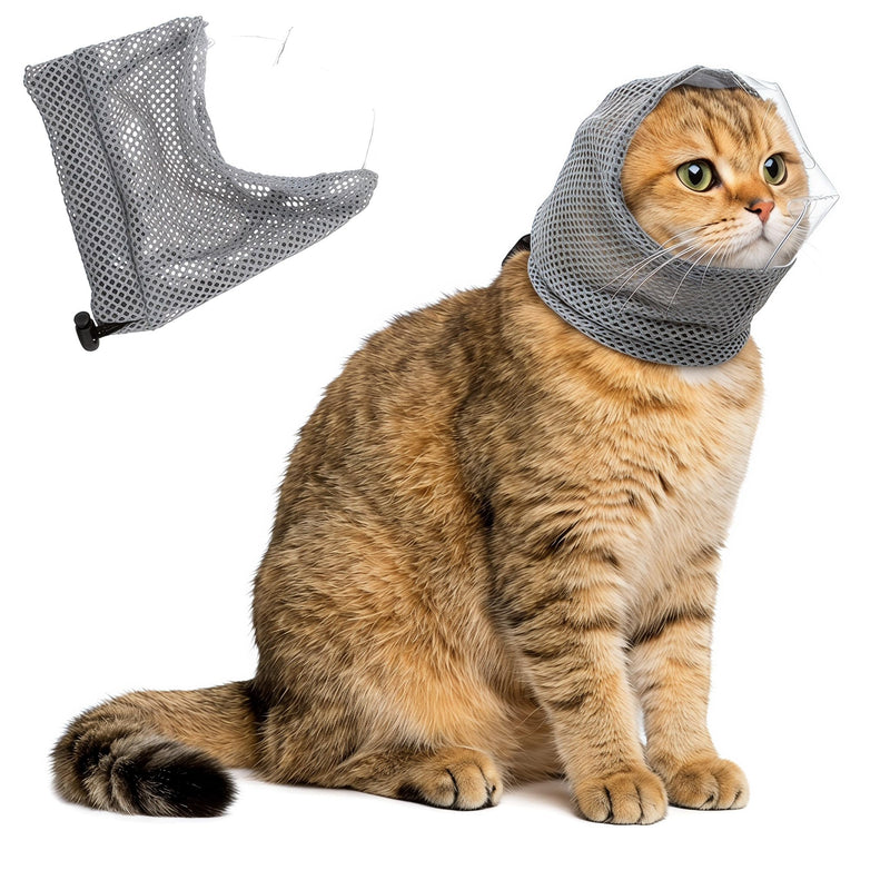 Adjustable Cat Muzzle for Grooming (Size S), Breathable Transparent Pet Cat Mask Helmet, Anti-Bite Head Cover Hood for Nail Trimming, Bathing and Vet Visits