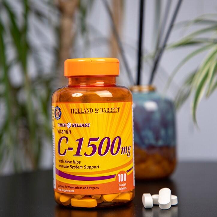 Holland & Barrett Timed Release Vitamin C With Wild Rose Hips 100 Caplets 1500mg - BeesActive Australia
