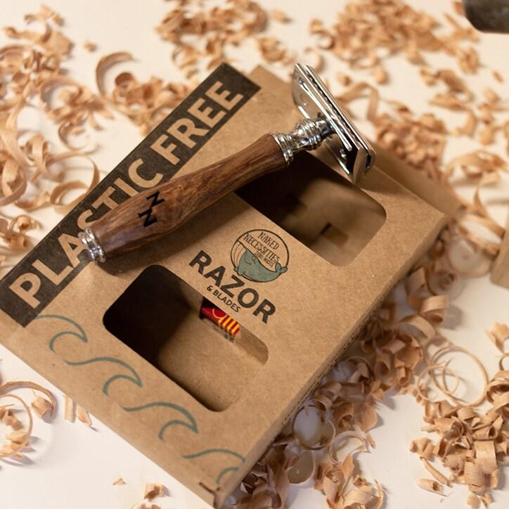Naked Necessities Brown Wood Razor + 6 blades - BeesActive Australia