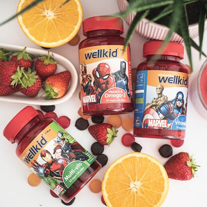 Vitabiotics Wellkid Marvel Vit D Omega 7-14 years 50 Vegan Soft Jellies - BeesActive Australia