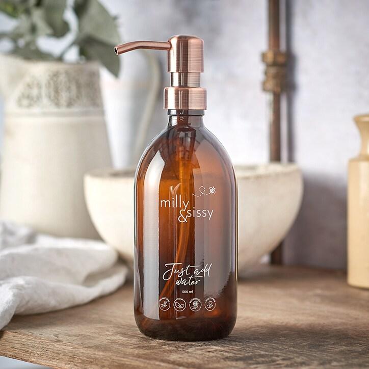 milly&sissy British Made Glass Bottle With Bronzed Pump - BeesActive Australia