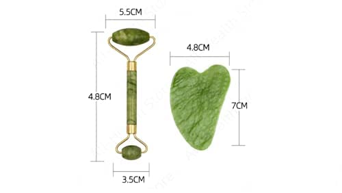 Jade Roller for Face and Gua Sha Set Beauty Cosmetic Facial Skin Roller Massager Tool Natural Green Jade - BeesActive Australia