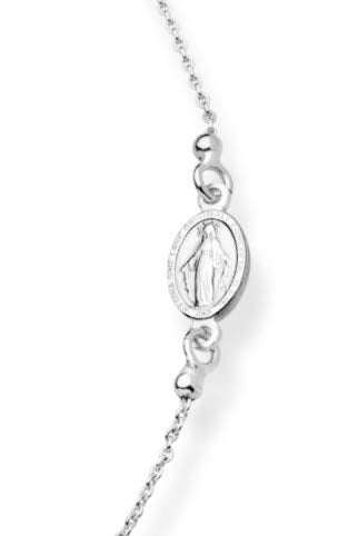 Miabella 925 Sterling Silver Italian Rosary Beaded Sideways Cross Necklace 16, 18, 22 Dainty Chain Necklace for Women Teen Girls Made in Italy Length 16 Inches (short choker length) - BeesActive Australia