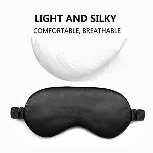 Lucky Whale Silk Satin Sleeping Eye Mask, Soft Sleep Eye Night Blindfold for Women and Men, Eyeshade Cover with Satin Hair Scrunchies and Ear Plugs, Wedding Bridesmaid Gift, Black - BeesActive Australia