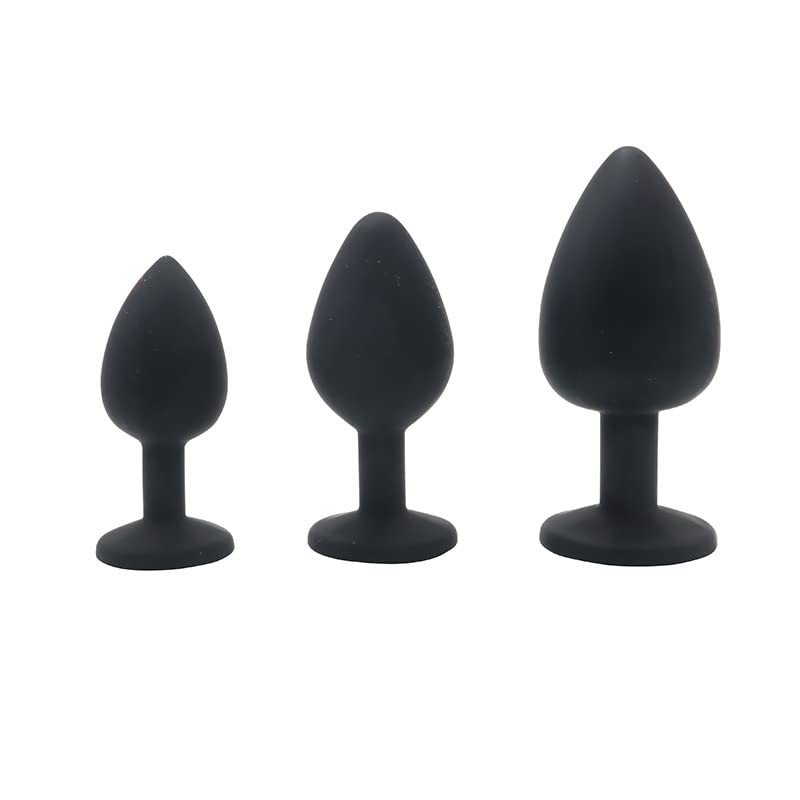 Black Soft Butt Pugs Anales Training Kit Tapered Silicone Convenient Items for Couple Women Men Beginner Fun Games Set of 3 (New Black) New Black - BeesActive Australia
