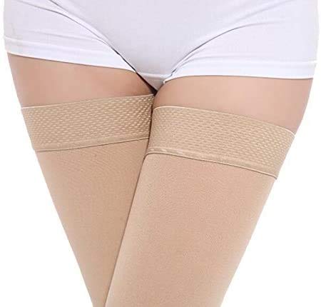 TOFLY® Thigh High Compression Stockings Opaque, 1 Pair, Firm Support 20-30 mmHg Gradient Compression with Silicone Band, Footless Compression Sleeves, Treatment Swelling, Varicose Veins, Edema. XXL 20-30mmhg Beige - BeesActive Australia