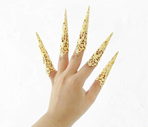 Wowlife Silver Tone Floral Fingertip Nail Sharp Claw Jewelry Finger Claw Cosplay Accessories 5Pieces Sliver - BeesActive Australia