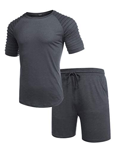 COOFANDY Men's Muscle T-Shirt and Shorts Sets Bodybuilding Workout Sport Sets Summer Jogging Running Football Tracksuit Grey Medium - BeesActive Australia