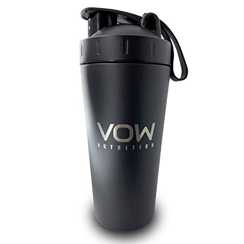 VOW Nutrition Premium Stainless Steel Matt Black Protein Shaker | Durable Water Bottle, Leak Proof, Dishwasher Safe, 750ml (750 ML, Matt Black) 700 ML - BeesActive Australia