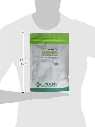 Lindens Cod Liver Oil 1000mg Capsules - 360 Pack - High in Omega 3, Vitamins A & D Contributes Towards Normal Skin, Hair, Nails, Bones, Eyes, Teeth, Brain & Immune System - UK Manufacturer, Letterbox Friendly - BeesActive Australia